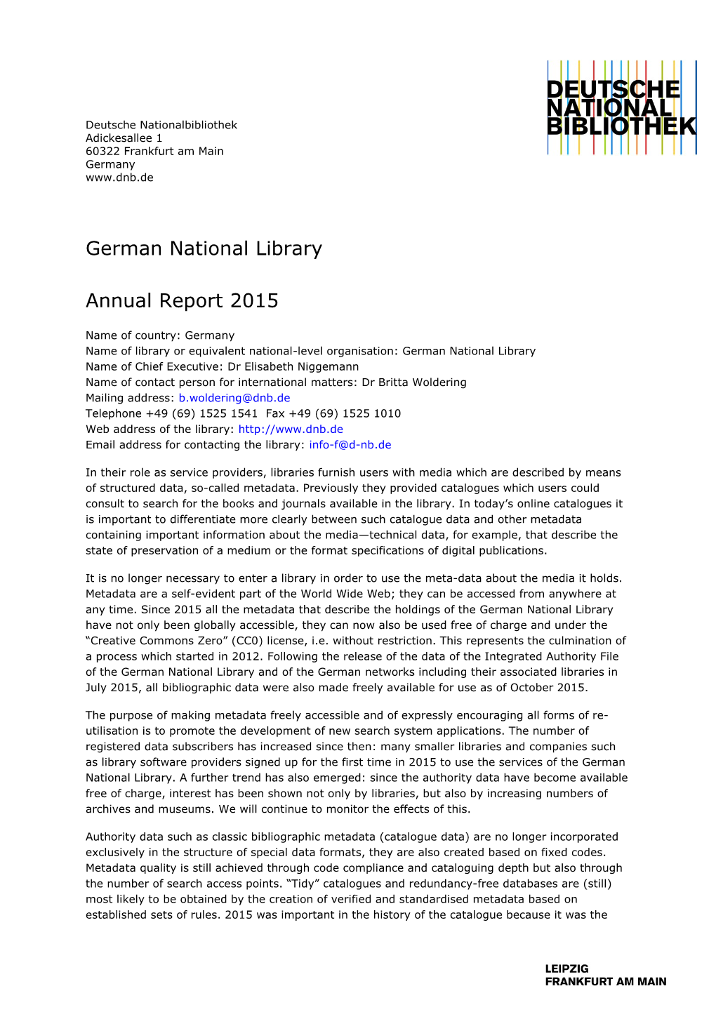 German National Library Annual Report 2015
