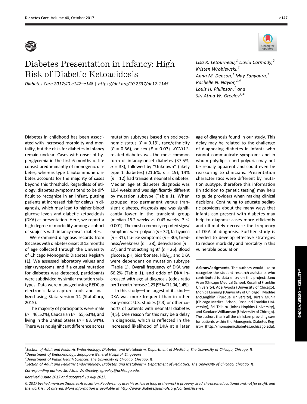 Diabetes Presentation in Infancy: High Risk of Diabetic Ketoacidosis
