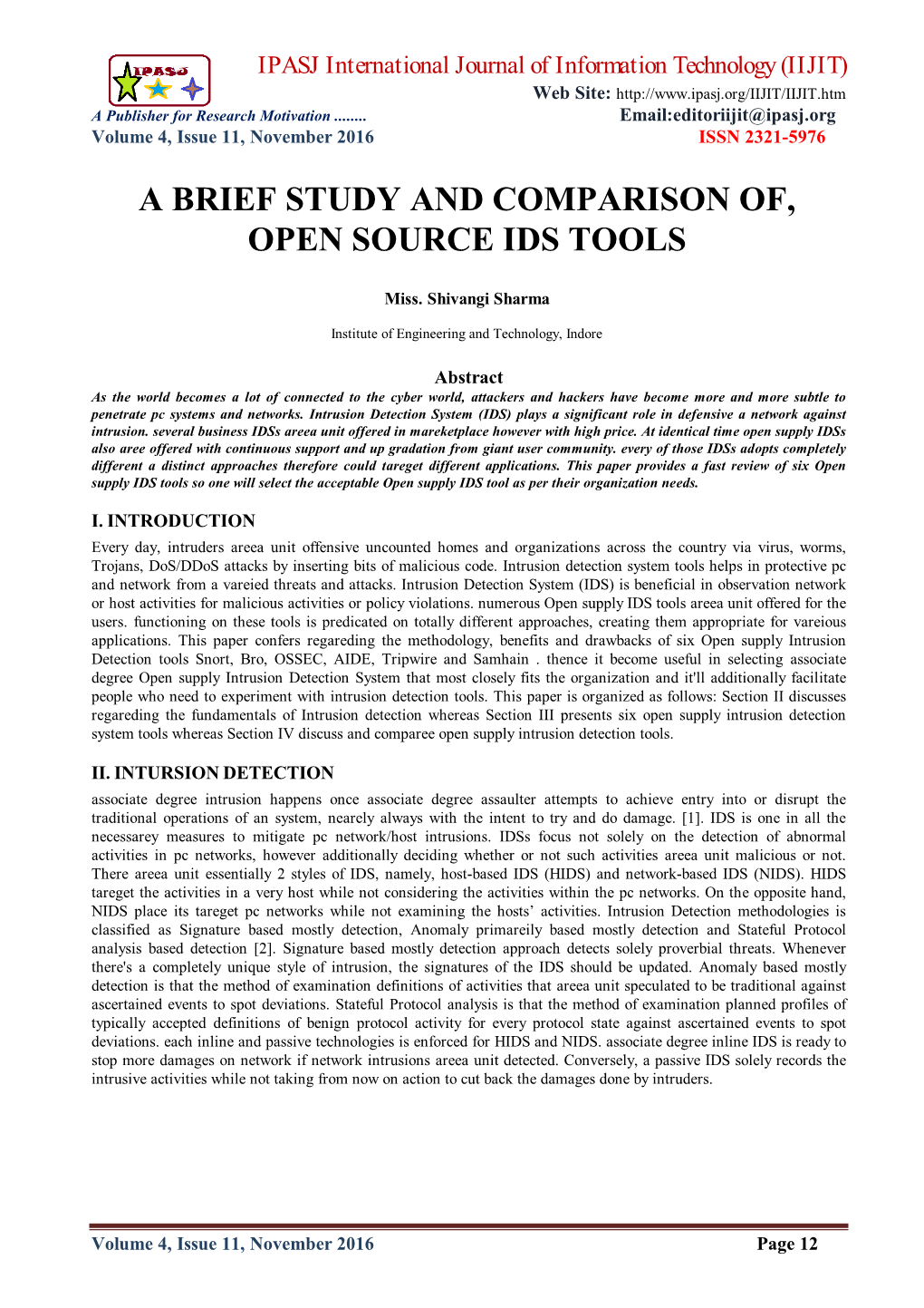 A Brief Study and Comparison Of, Open Source Ids Tools