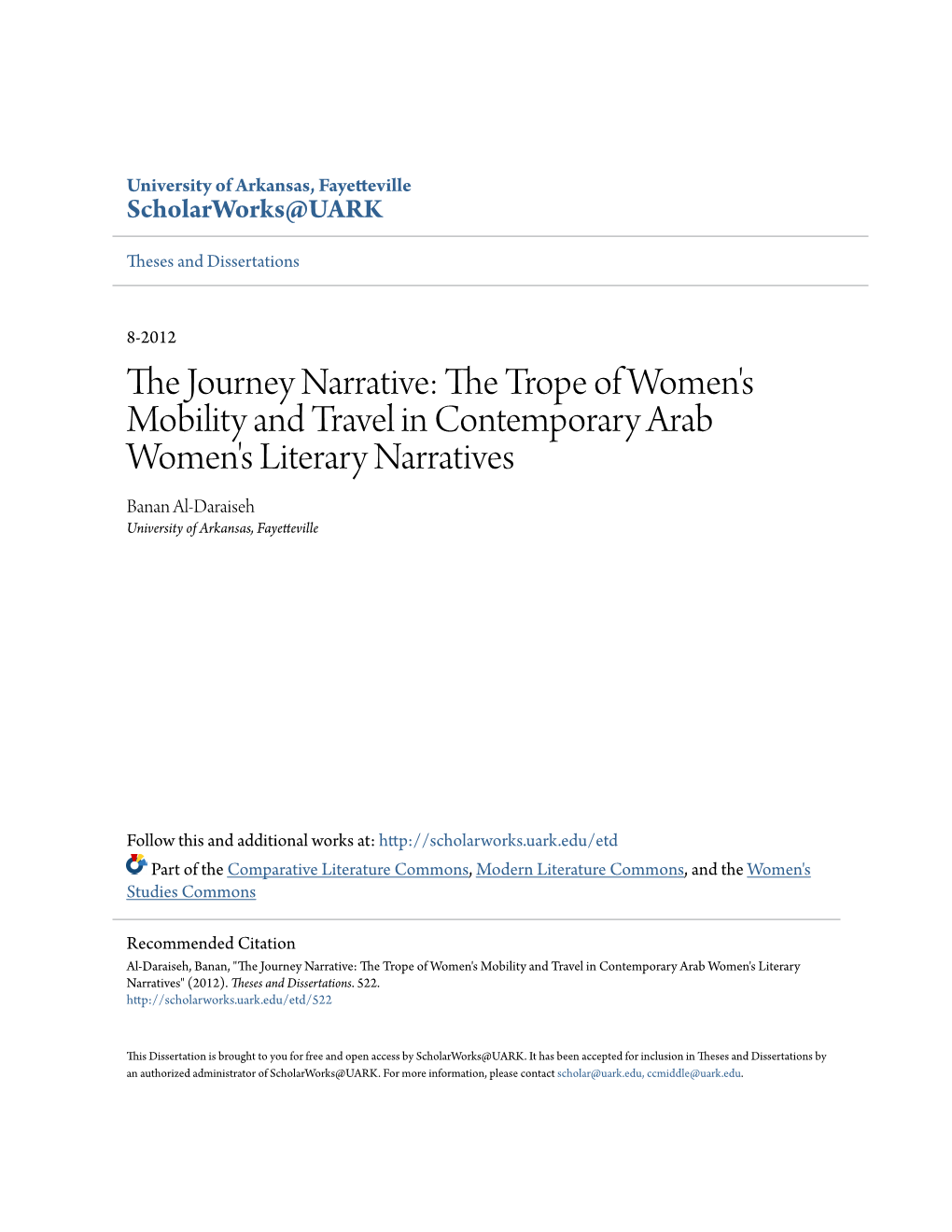 The Journey Narrative: the Trope of Women's Mobility and Travel In