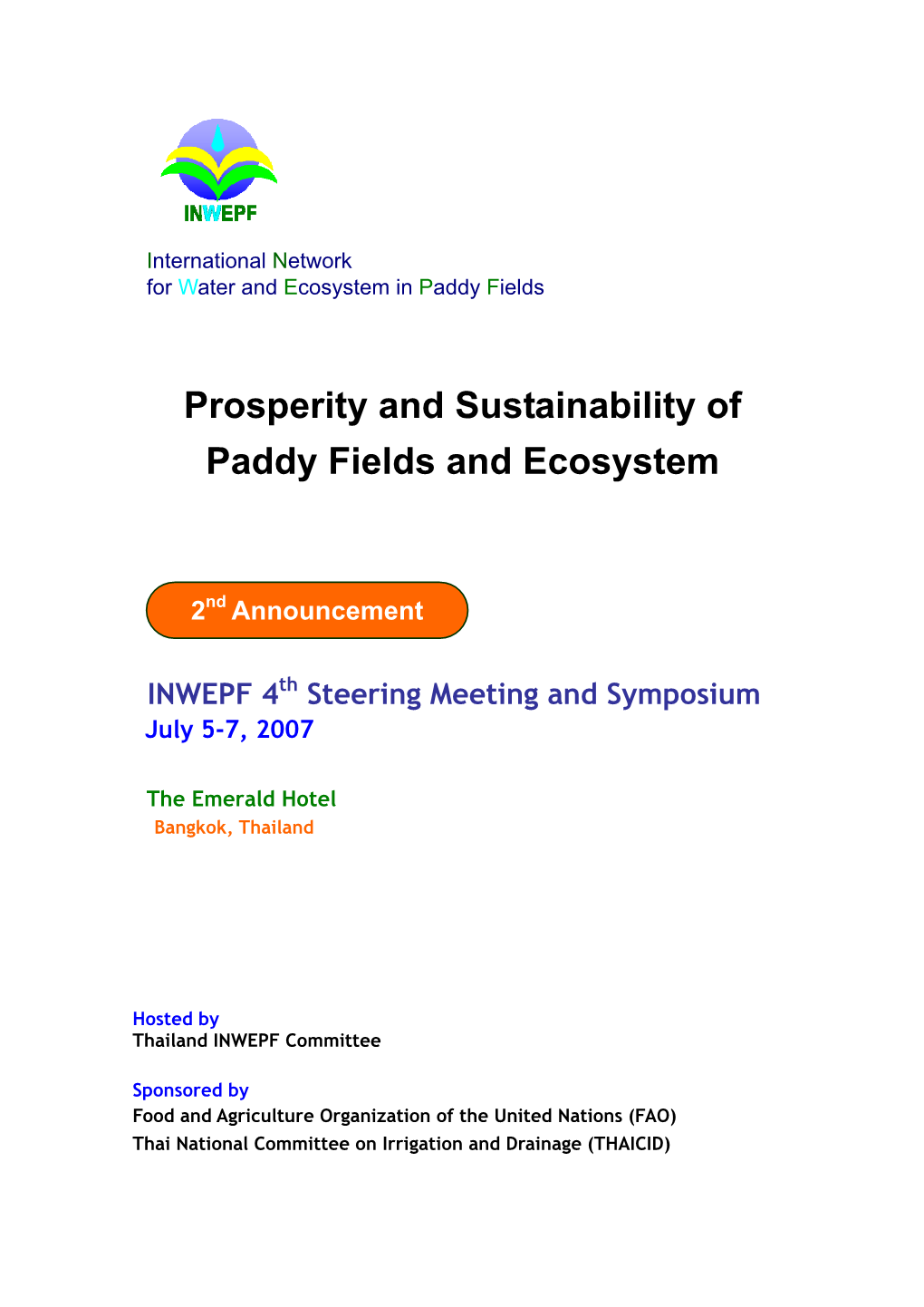 Prosperity and Sustainability of Paddy Fields and Ecosystem