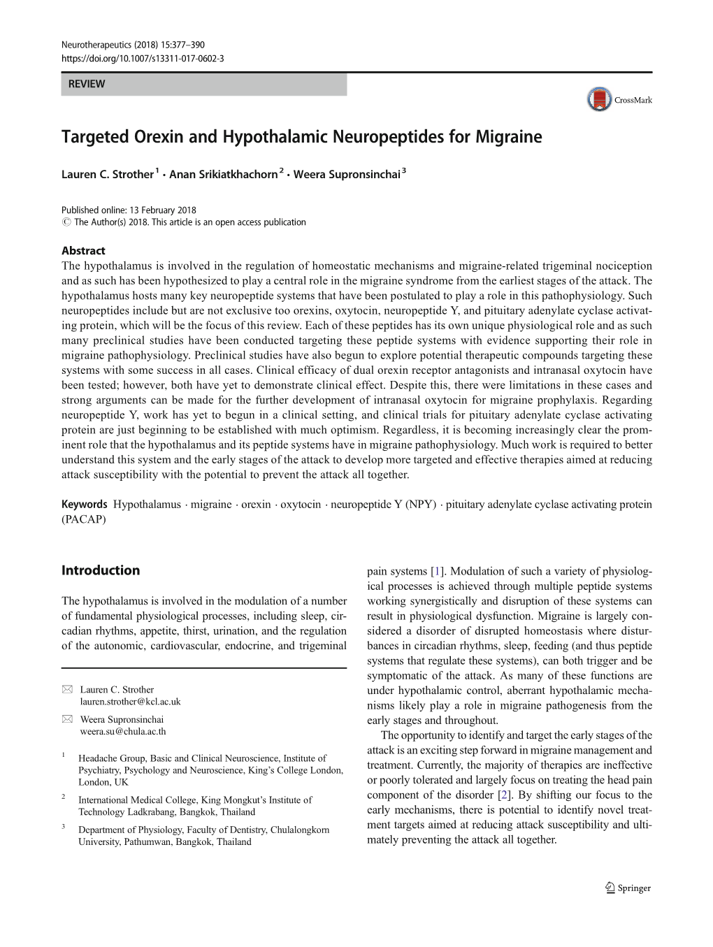 Targeted Orexin and Hypothalamic Neuropeptides for Migraine