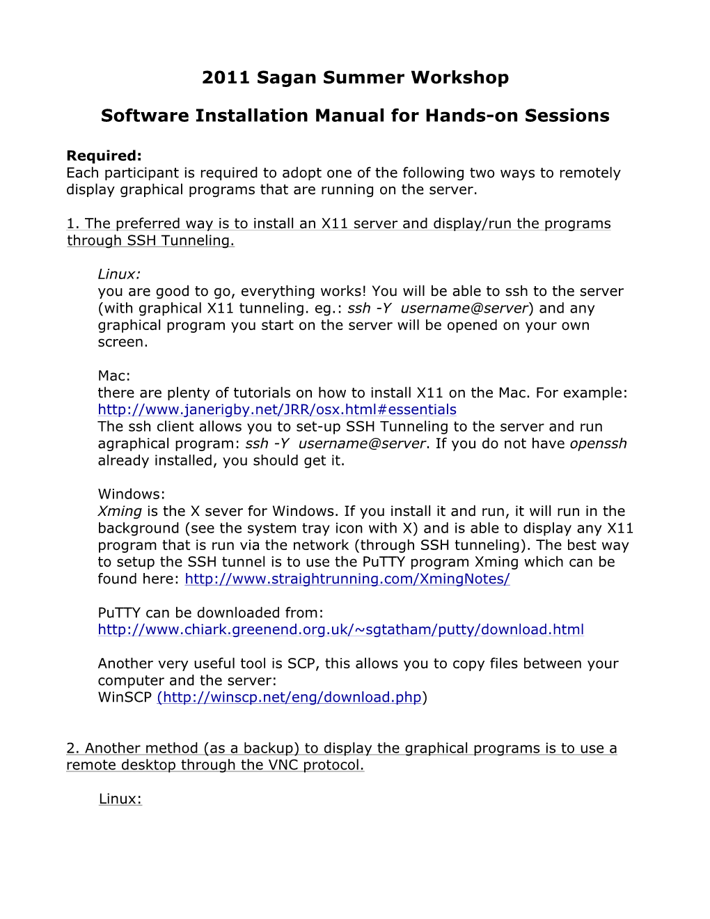 Software Installation Manual for Hands-On Sessions