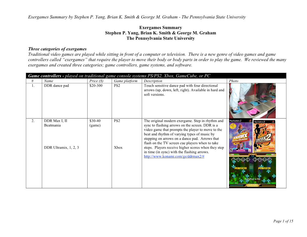 Exergames Summary by Stephen P. Yang, Brian K. Smith & George M. Graham