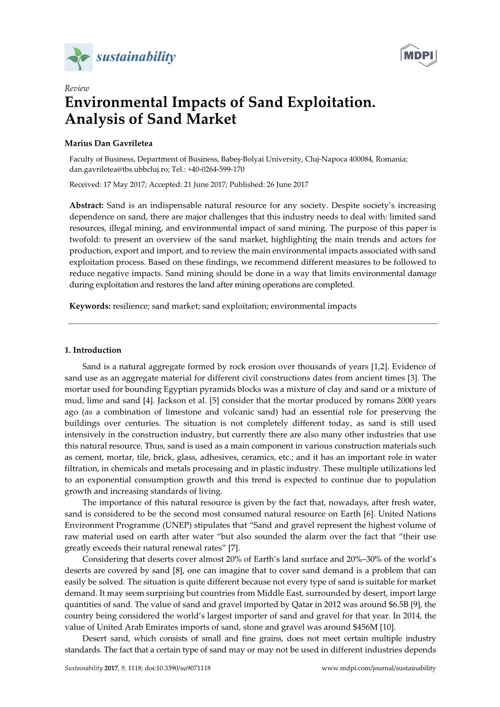 Environmental Impacts of Sand Exploitation. Analysis of Sand Market