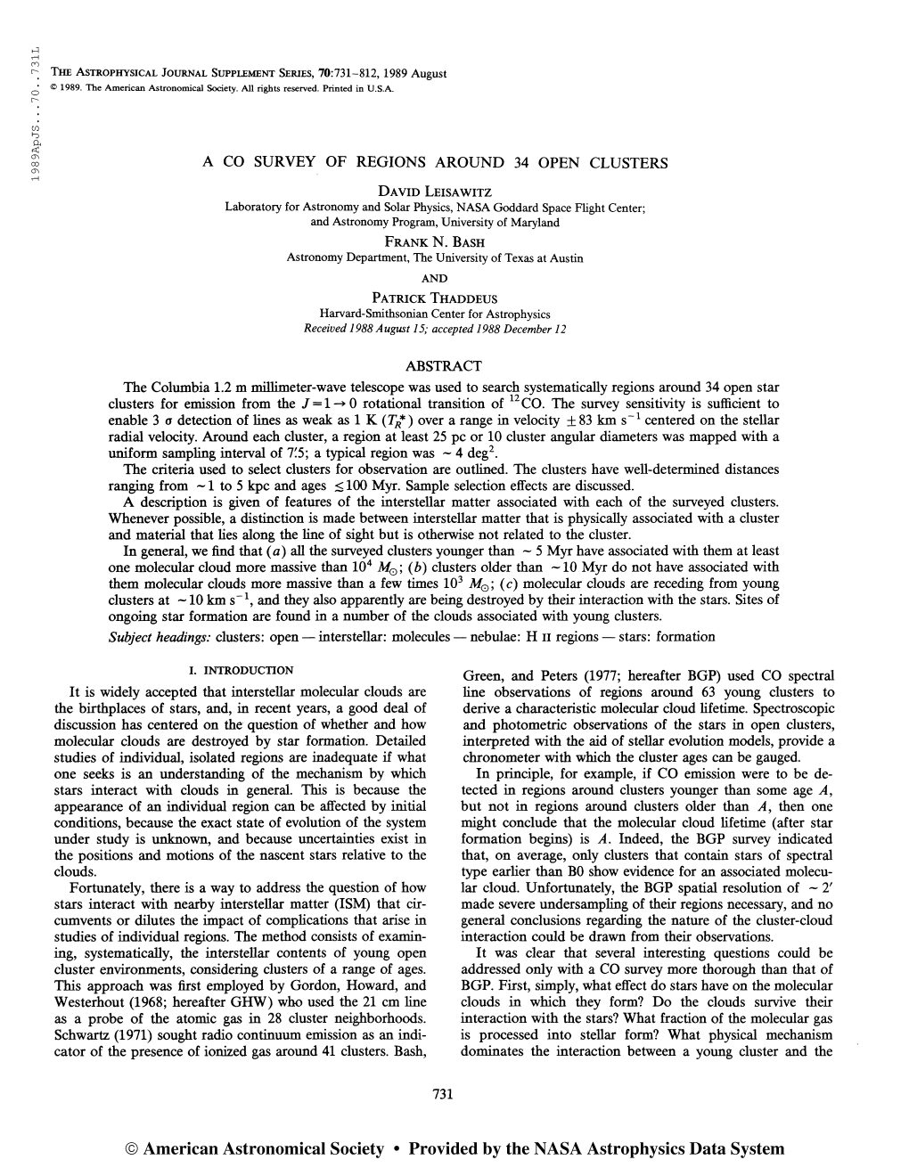 198 9Apjs. . .70. .731L the Astrophysical Journal Supplement