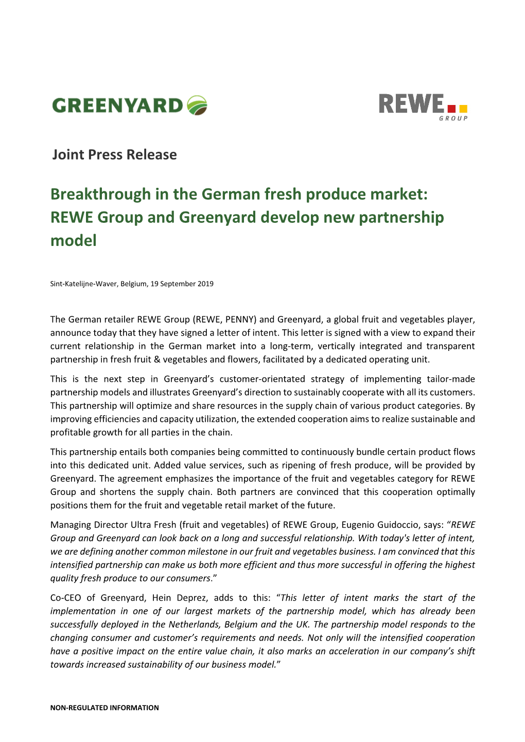 REWE Group and Greenyard Develop New Partnership Model