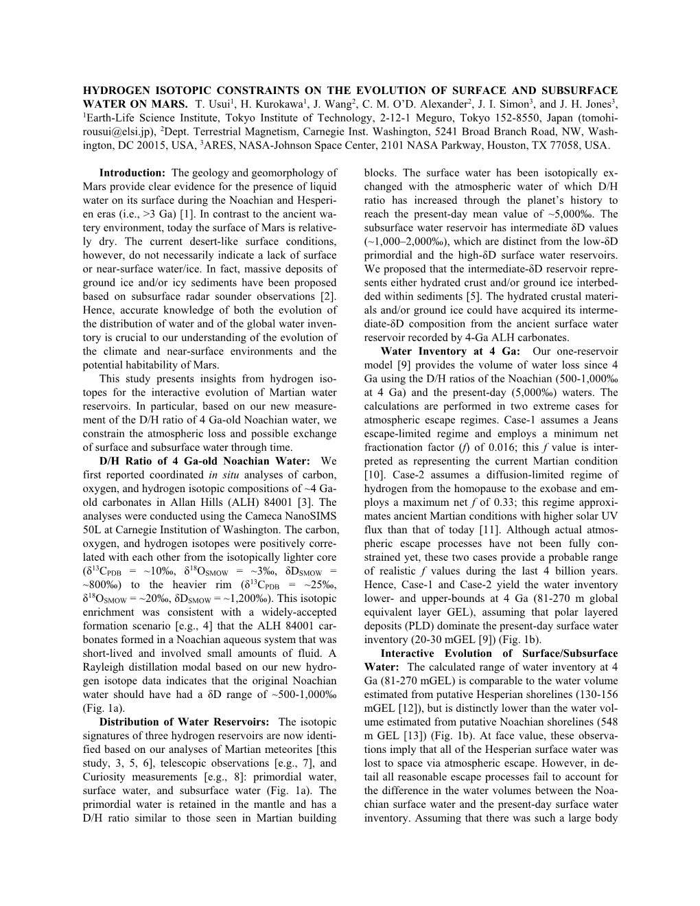 Hydrogen Isotopic Constraints on the Evolution of Surface and Subsurface Water on Mars