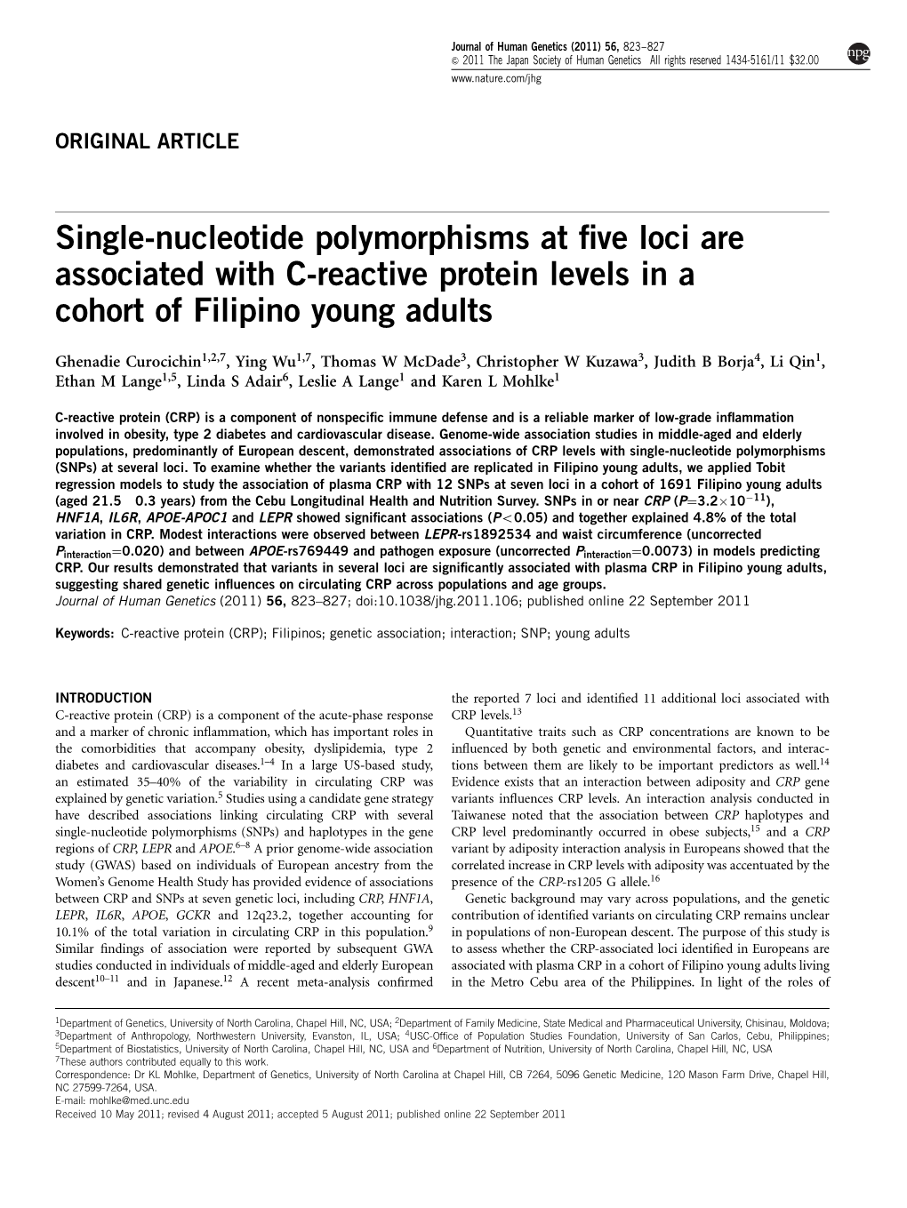 Single-Nucleotide Polymorphisms at Five Loci Are Associated with C