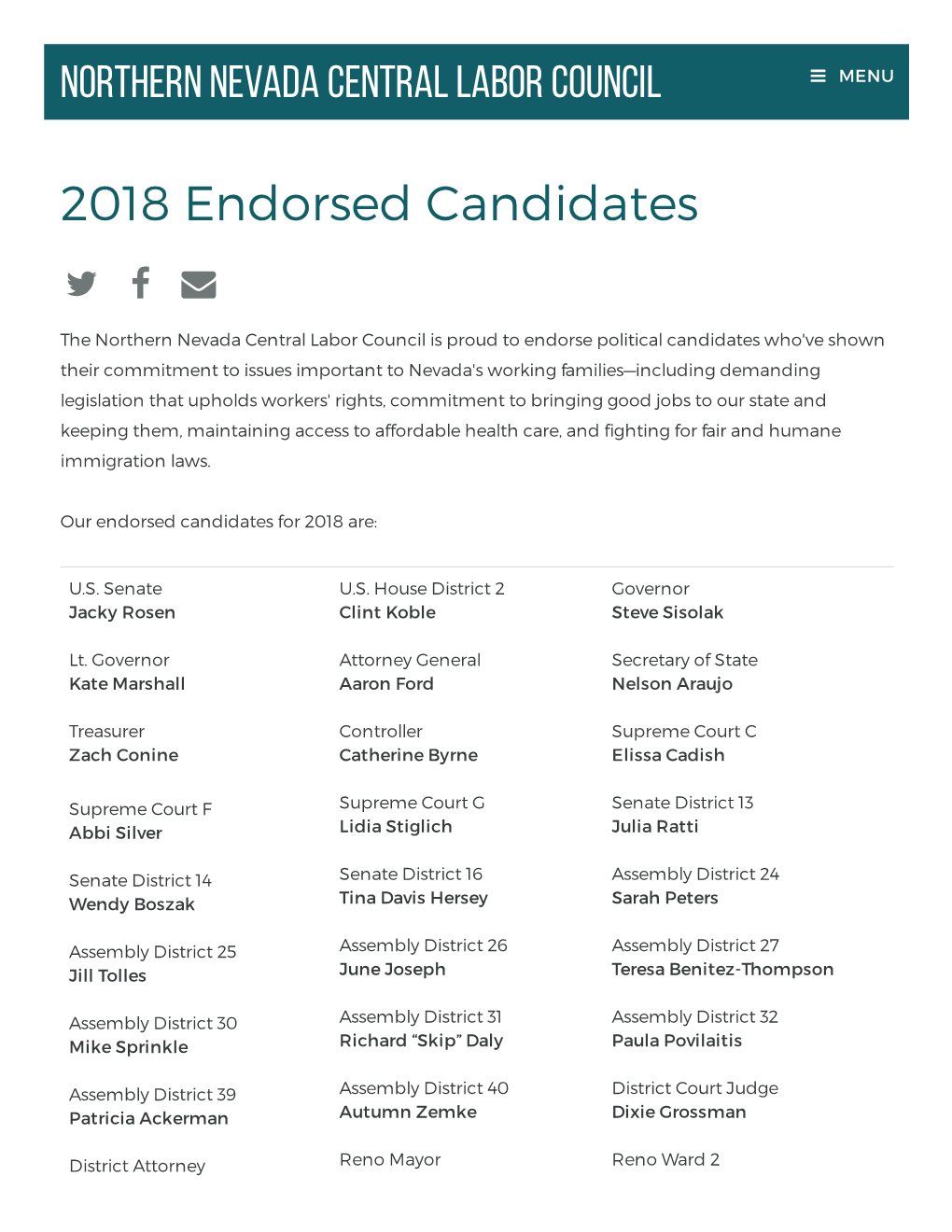 2018 Endorsed Candidates