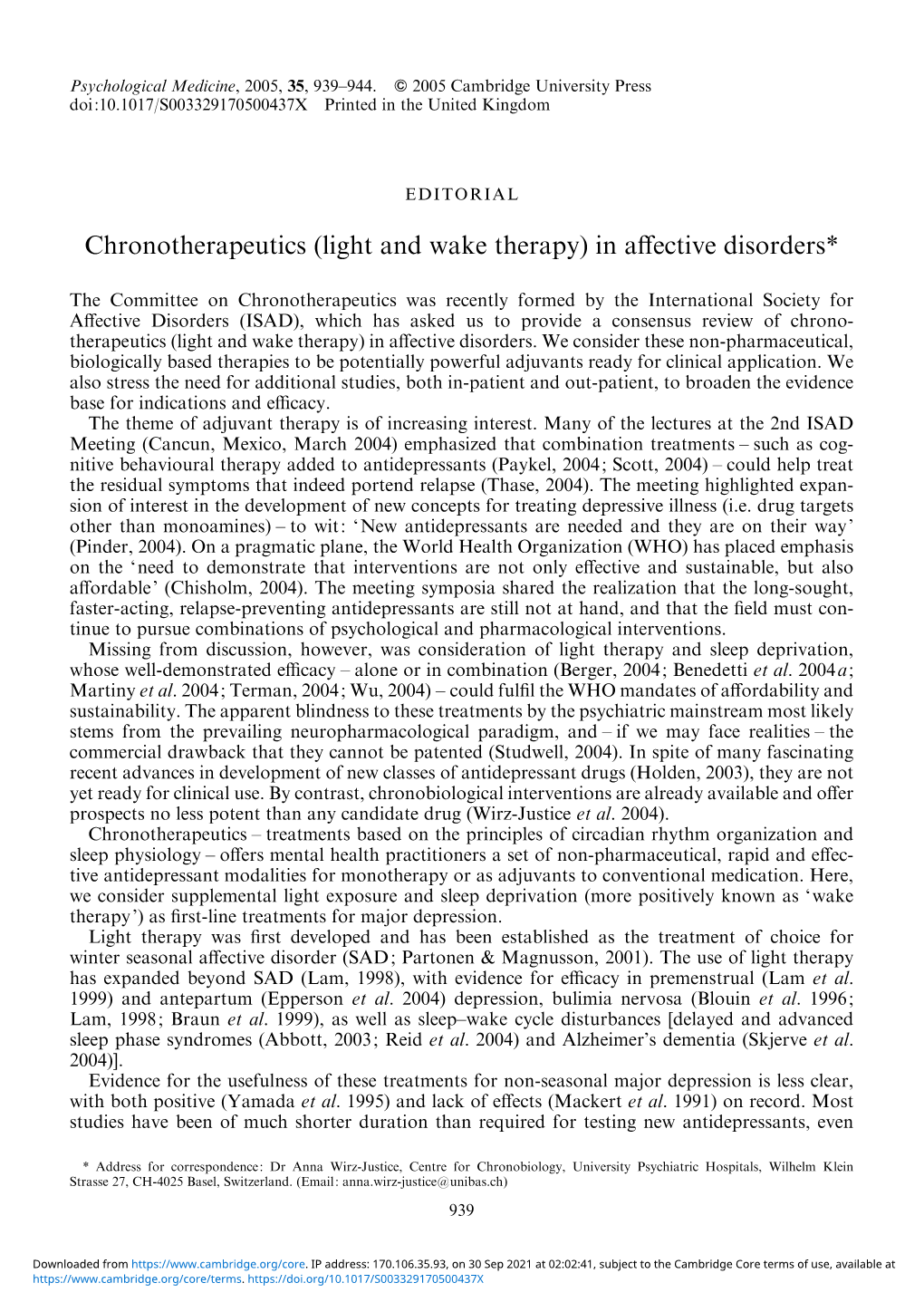 (Light and Wake Therapy) in Affective Disorders