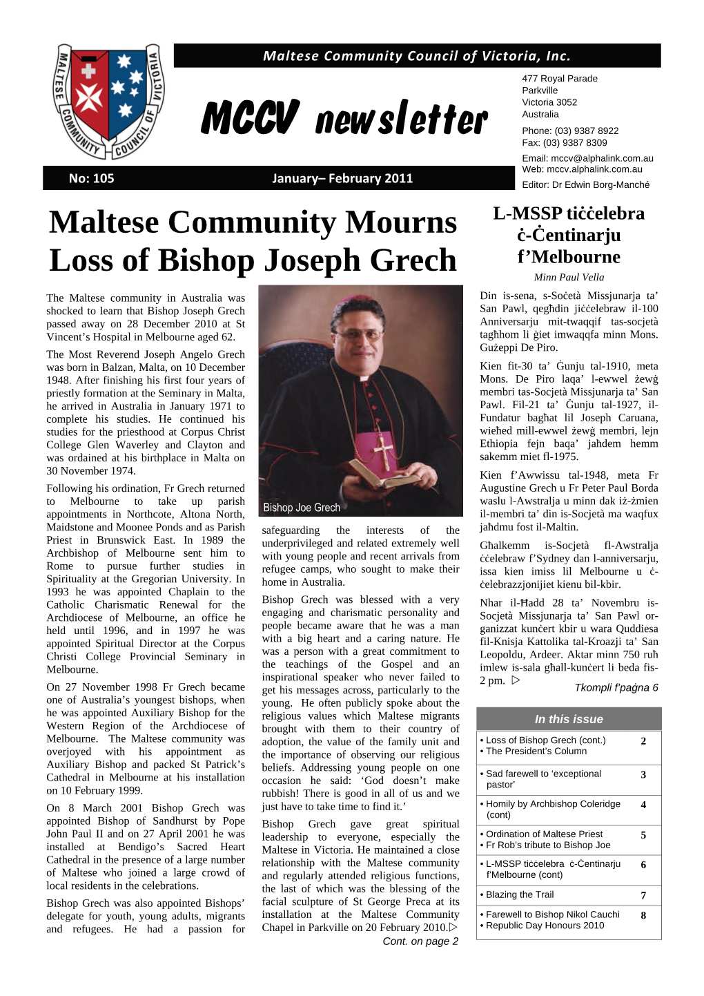 MCCV Newsletter 105 Jan-Feb 2011