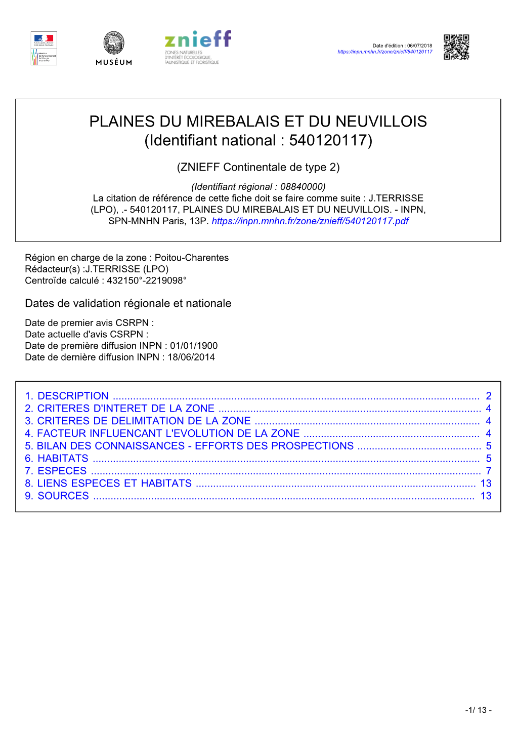 PLAINES DU MIREBALAIS ET DU NEUVILLOIS (Identifiant National : 540120117)