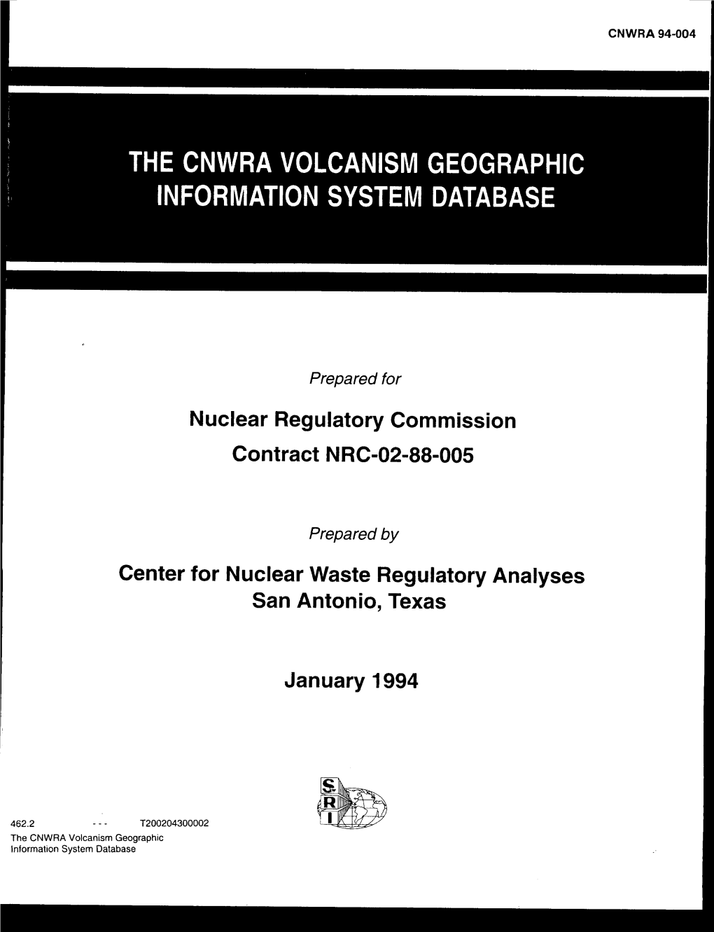 The CNWRA Volcanism Geographic Information System Database