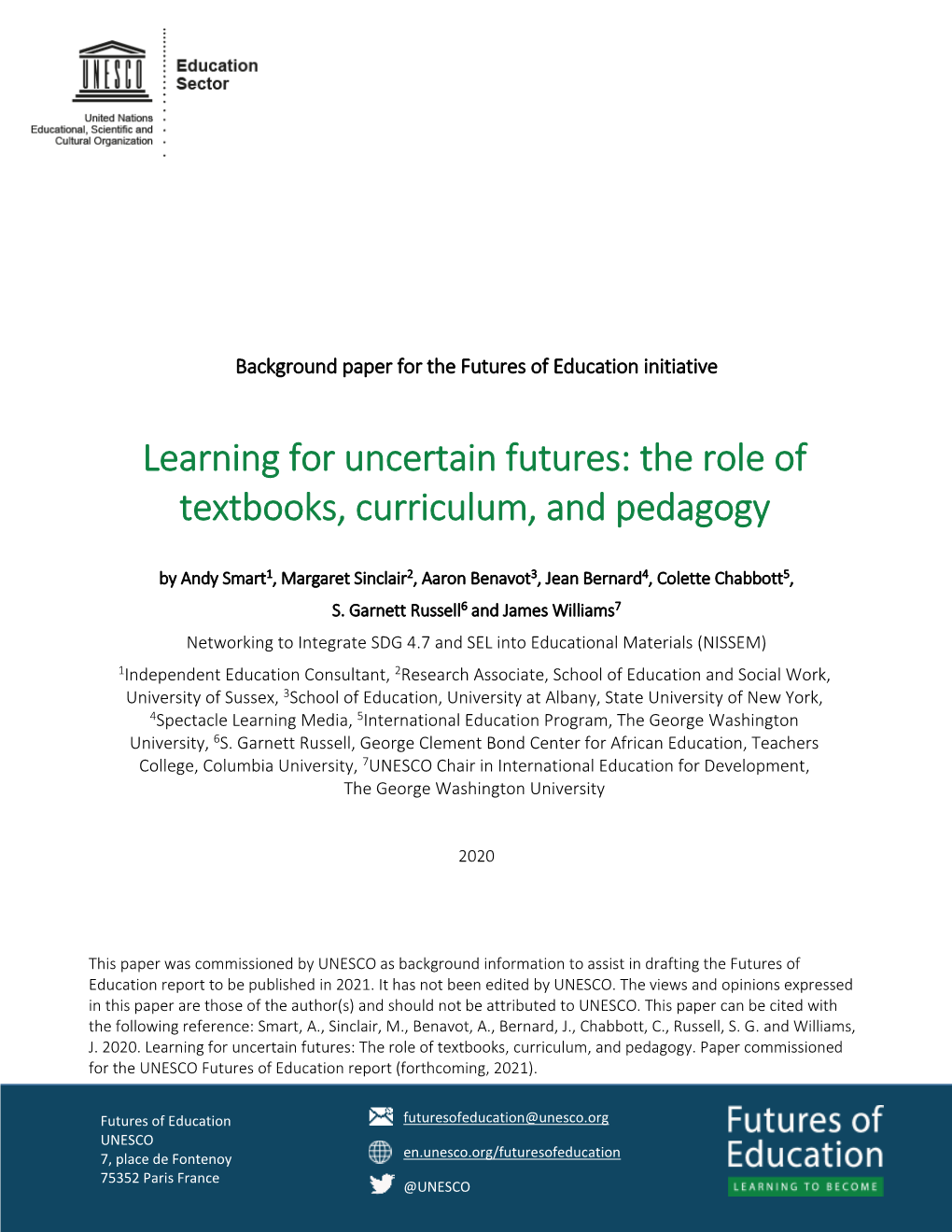 Learning for Uncertain Futures: the Role of Textbooks, Curriculum, and Pedagogy