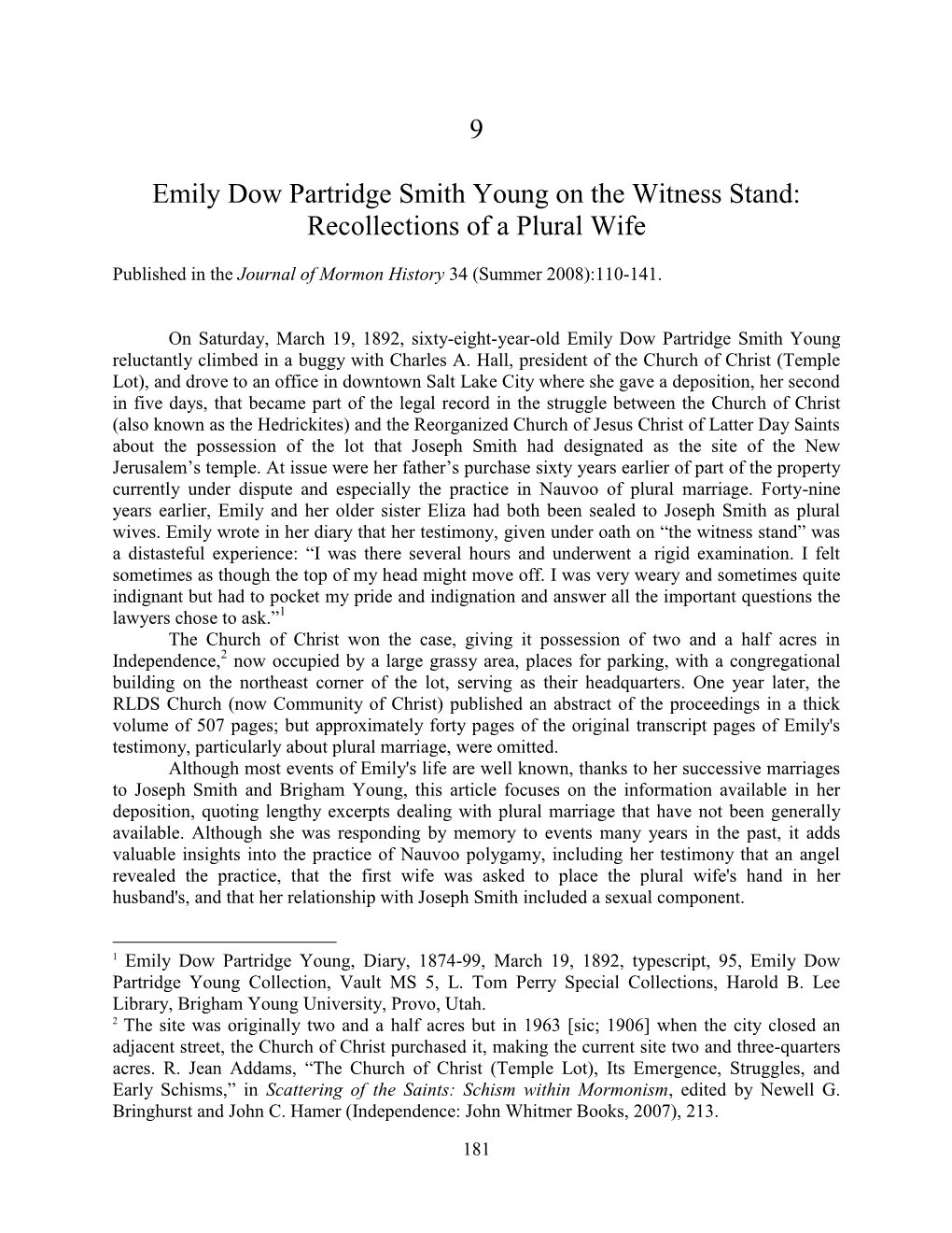 9. Emily Dow Partridge Smith Young on the Witness Stand