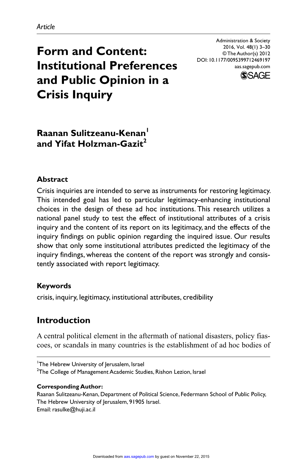 Institutional Preferences and Public Opinion in A