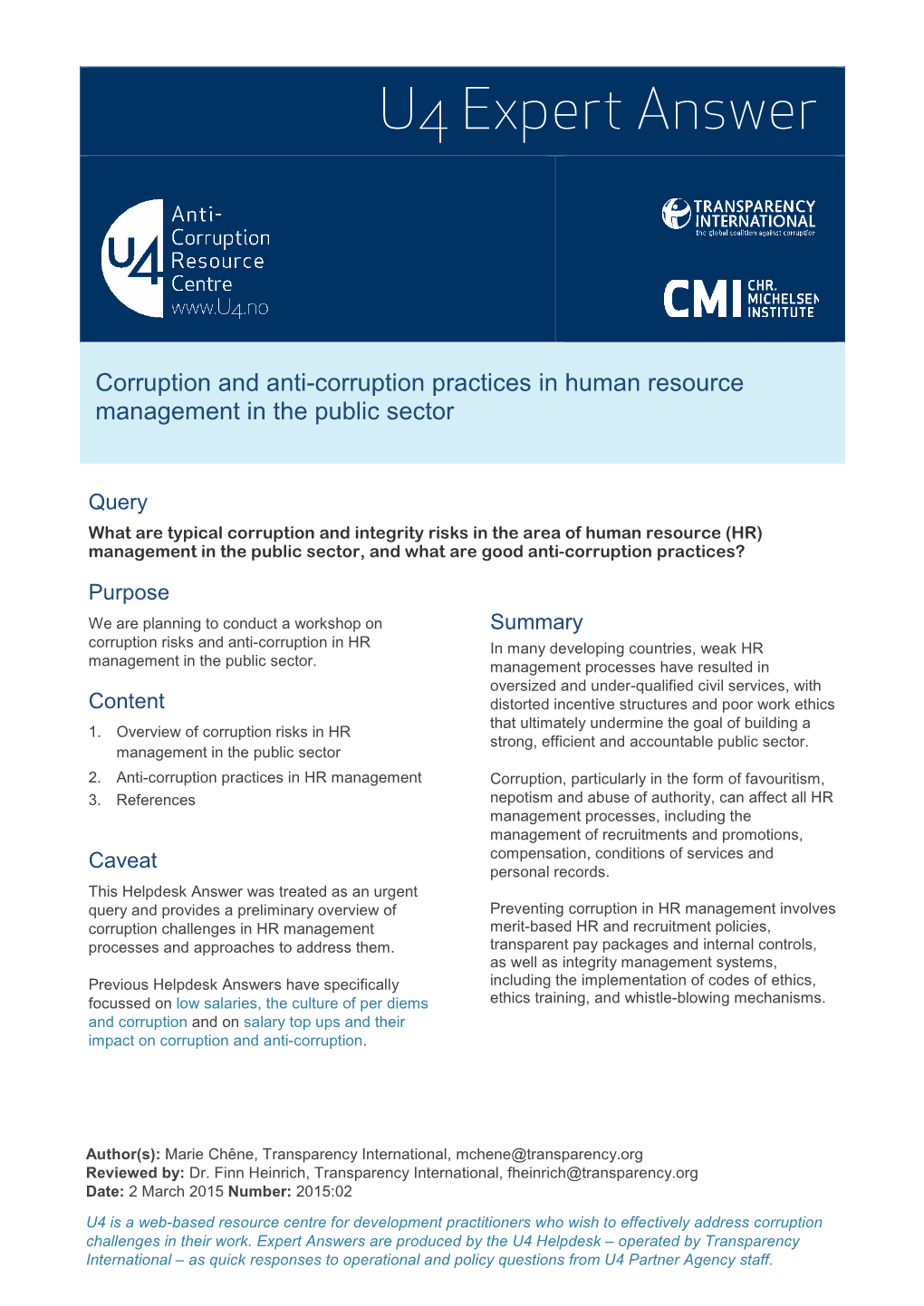 Corruption in HR Management Involves Corruption Challenges in HR Management Merit-Based HR and Recruitment Policies, Processes and Approaches to Address Them