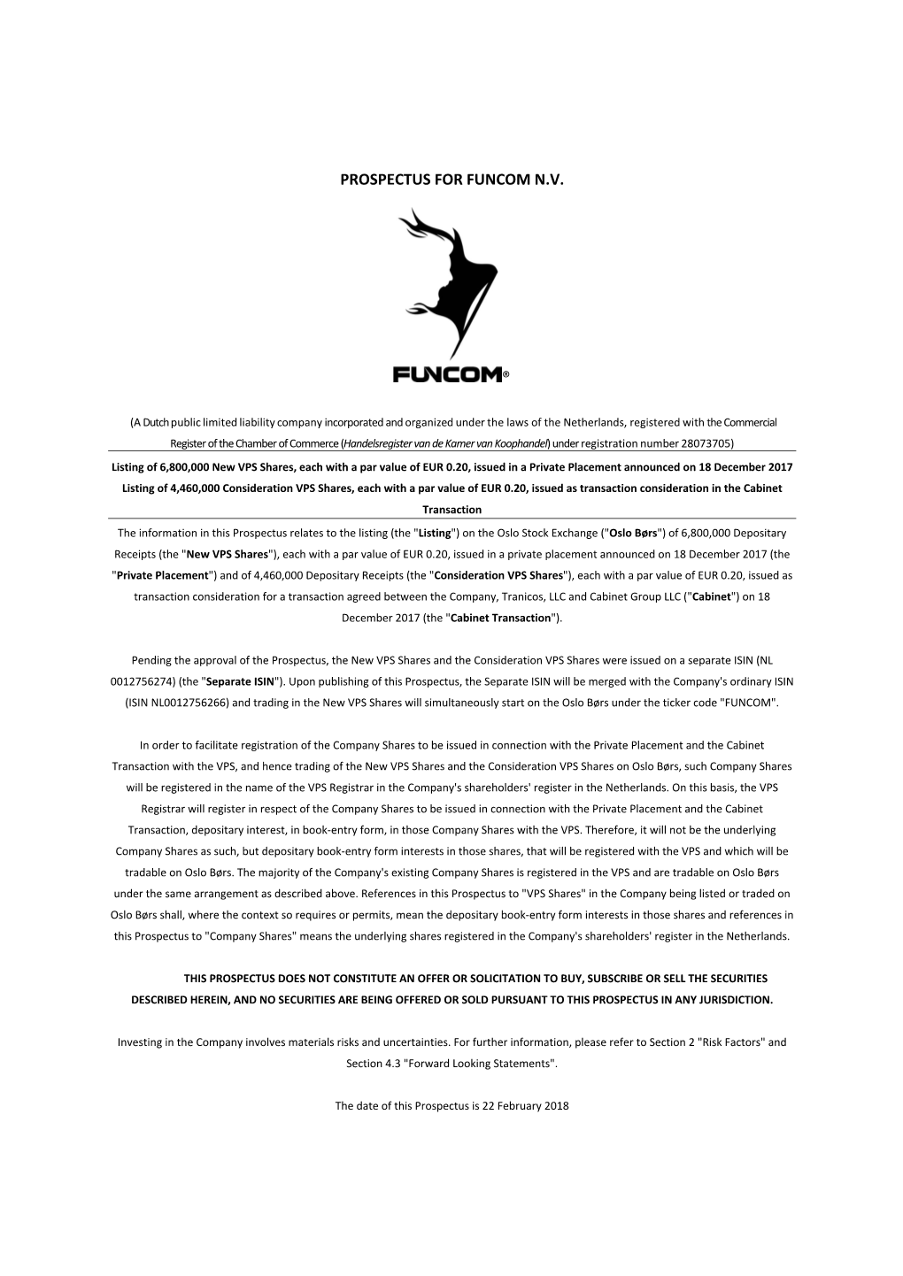 Prospectus for Funcom N.V. ®