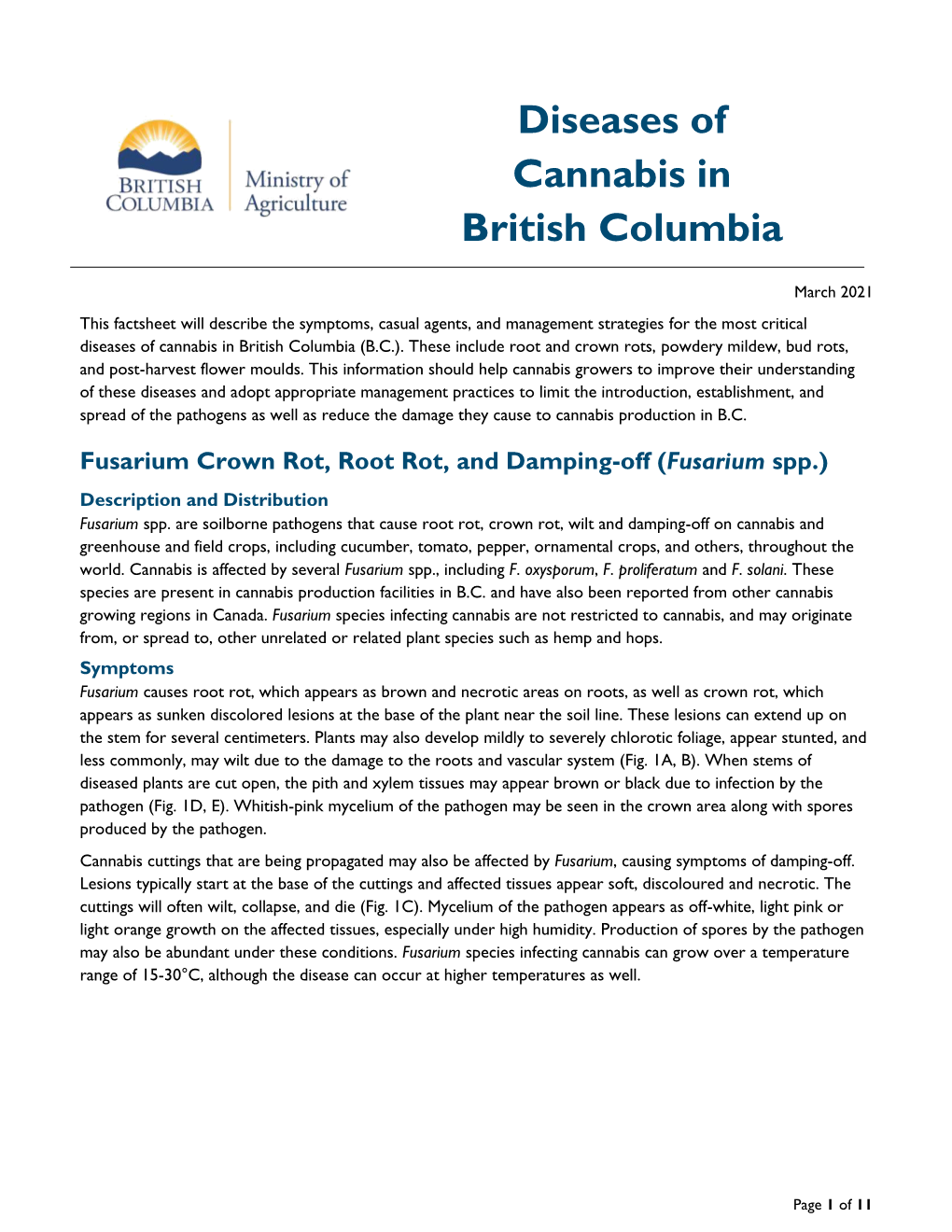 Diseases of Cannabis in British Columbia