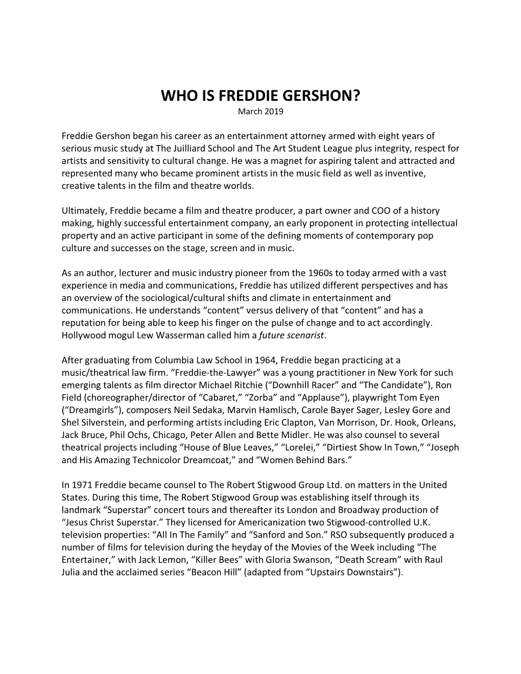 WHO IS FREDDIE GERSHON? March 2019