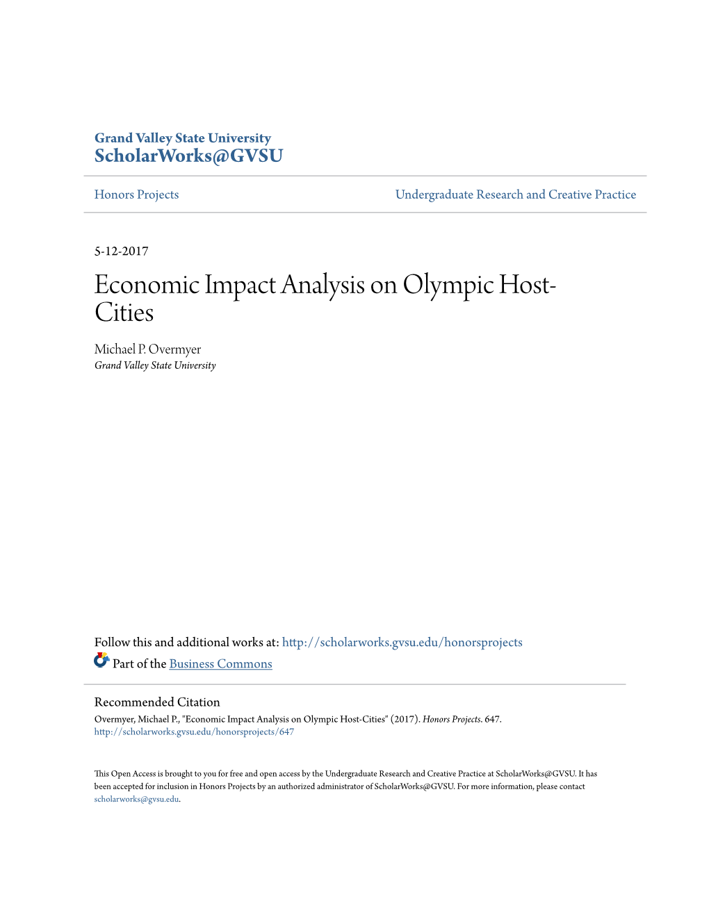 Economic Impact Analysis on Olympic Host-Cities