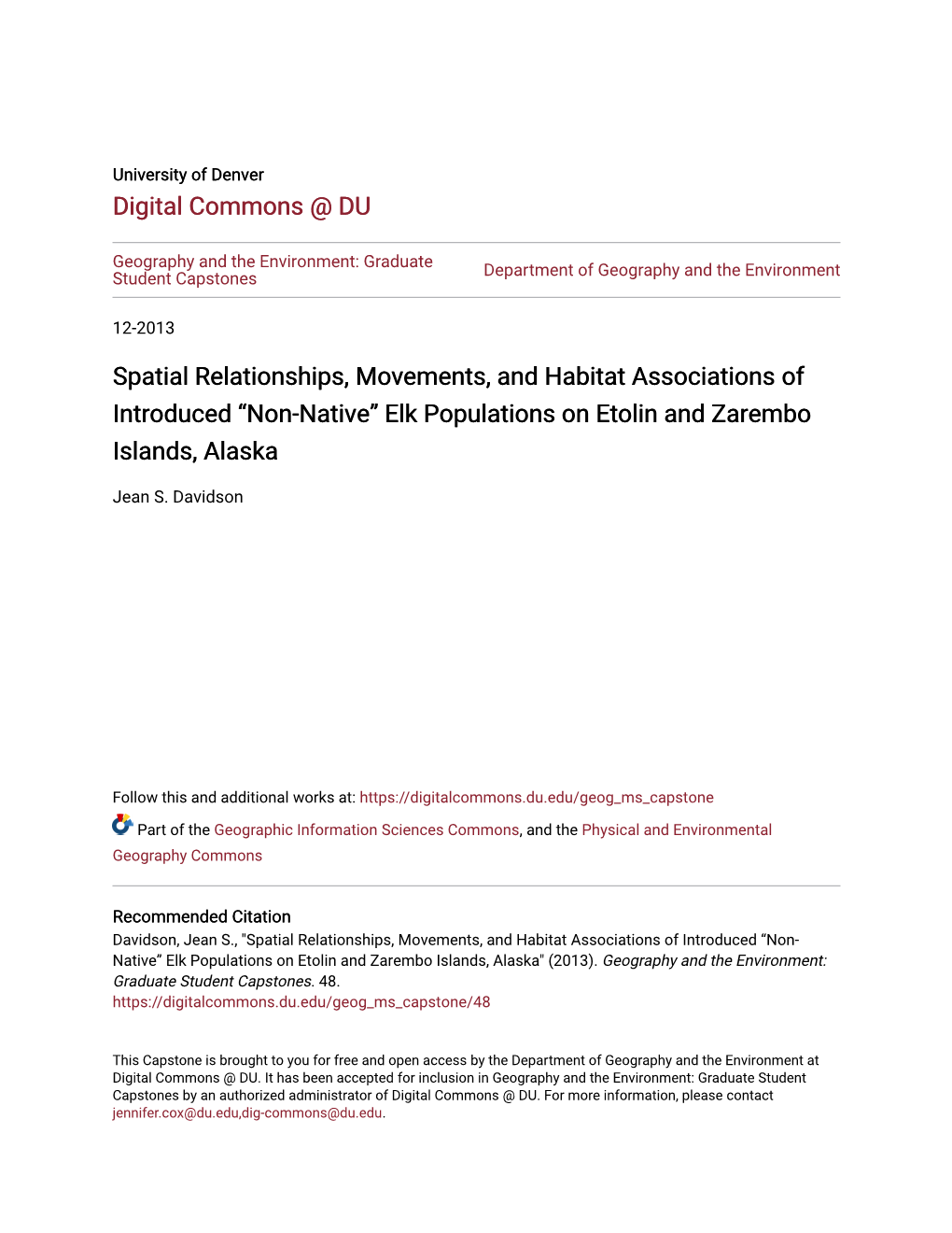 Elk Populations on Etolin and Zarembo Islands, Alaska