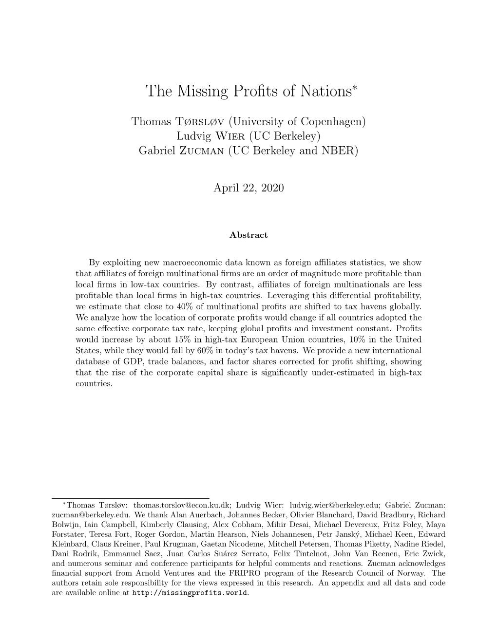 The Missing Profits of Nations