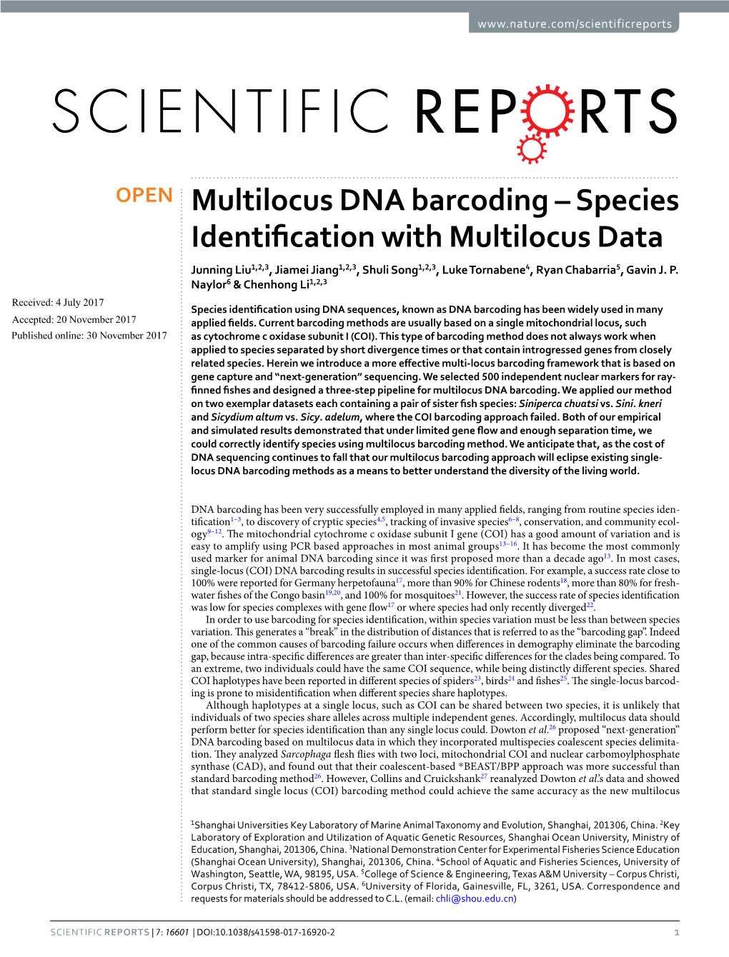 Multilocus DNA Barcoding – Species Identification with Multilocus Data