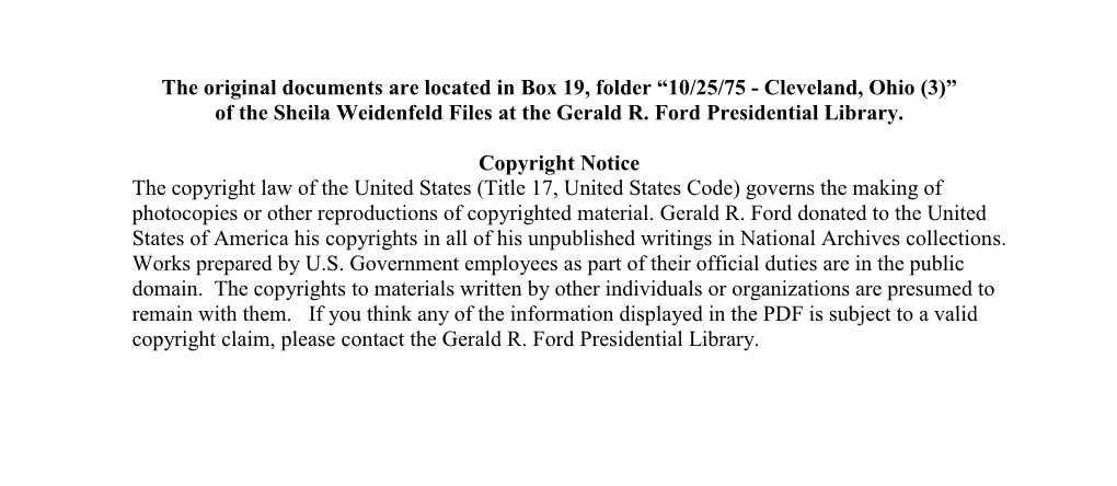 10/25/75 - Cleveland, Ohio (3)” of the Sheila Weidenfeld Files at the Gerald R