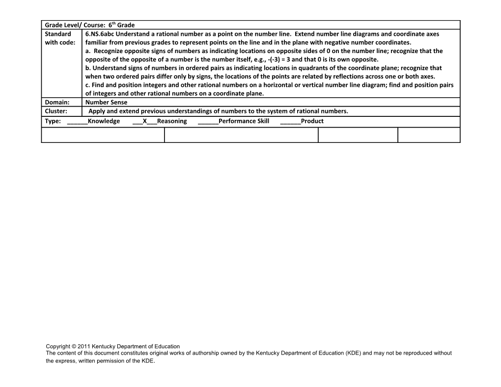 Copyright 2011 Kentucky Department of Education