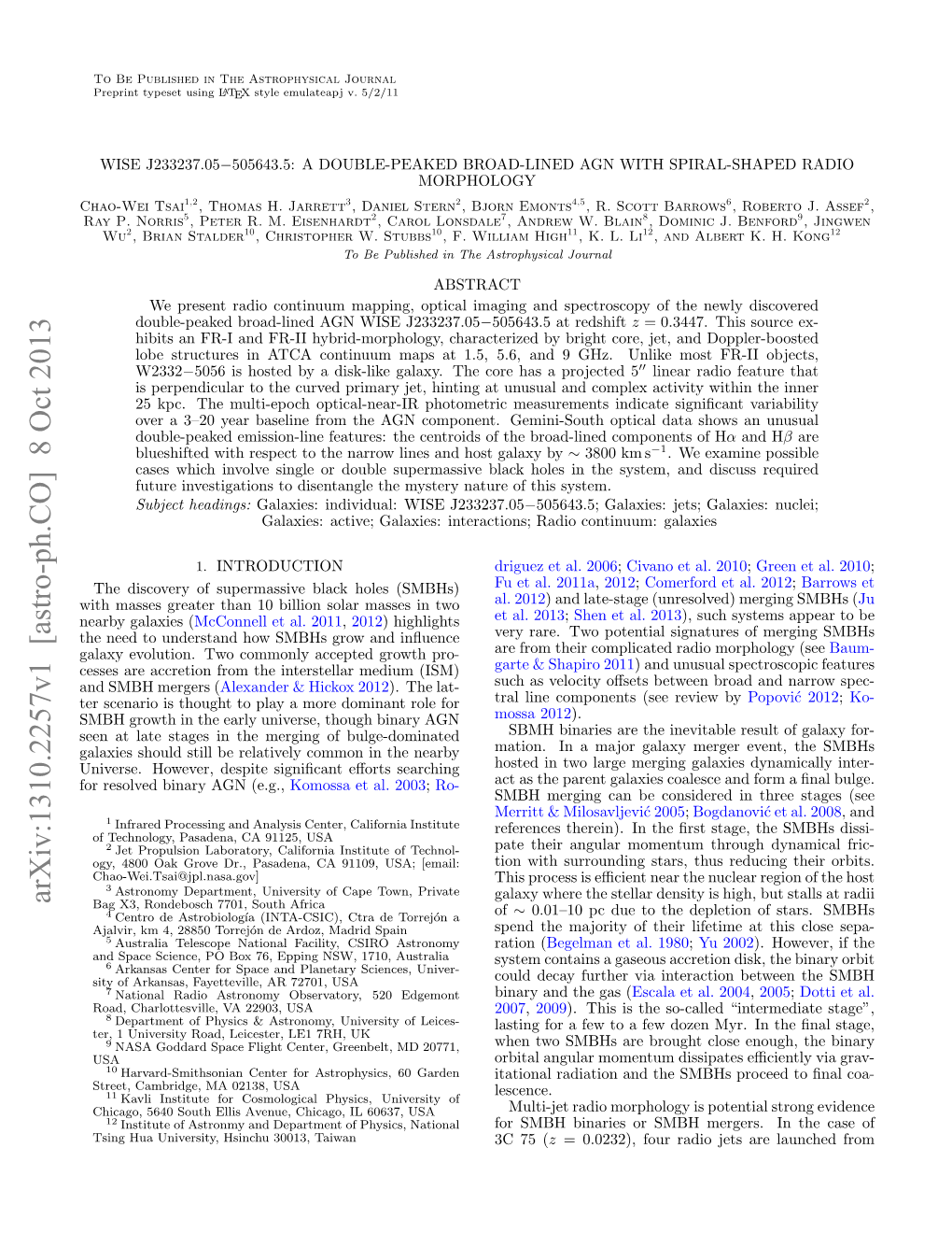 WISE J233237. 05-505643.5: a Double-Peaked Broad-Lined AGN with Spiral-Shaped Radio Morphology