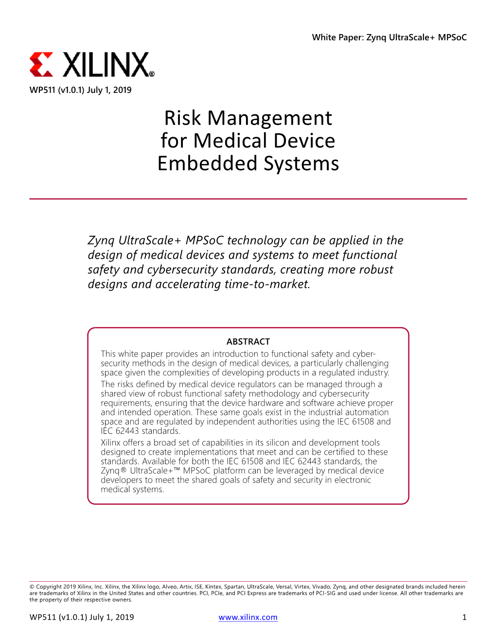 WP511 (V1.0.1) July 1, 2019 Risk Management for Medical Device Embedded Systems