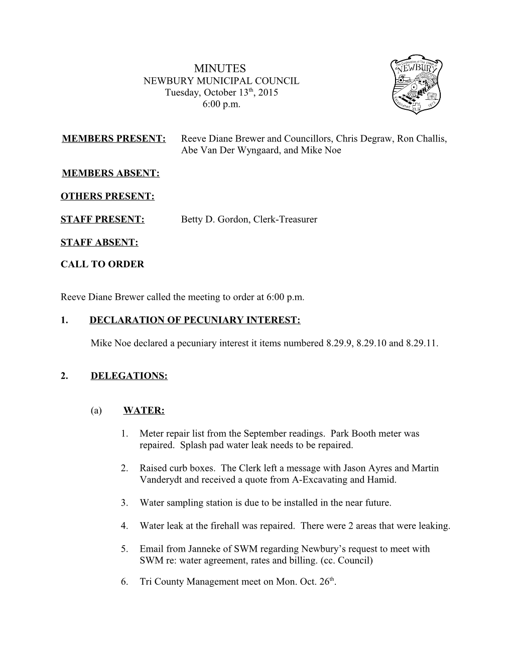 October 13Th, 2015 Newbury Municipal Council 7