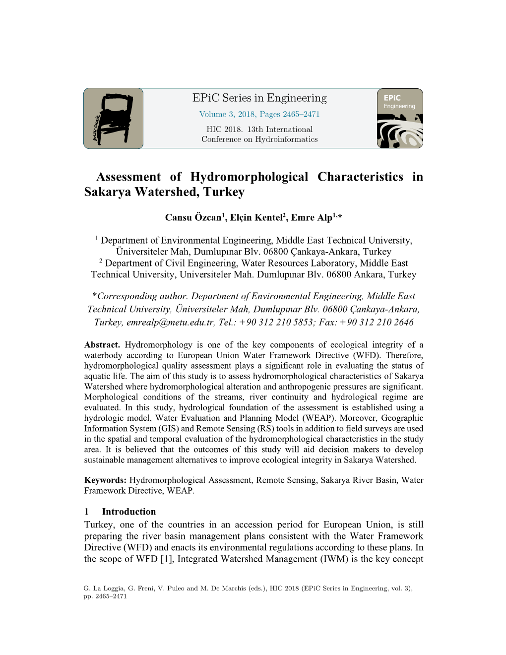 Assessment of Hydromorphological Characteristics in Sakarya Watershed, Turkey