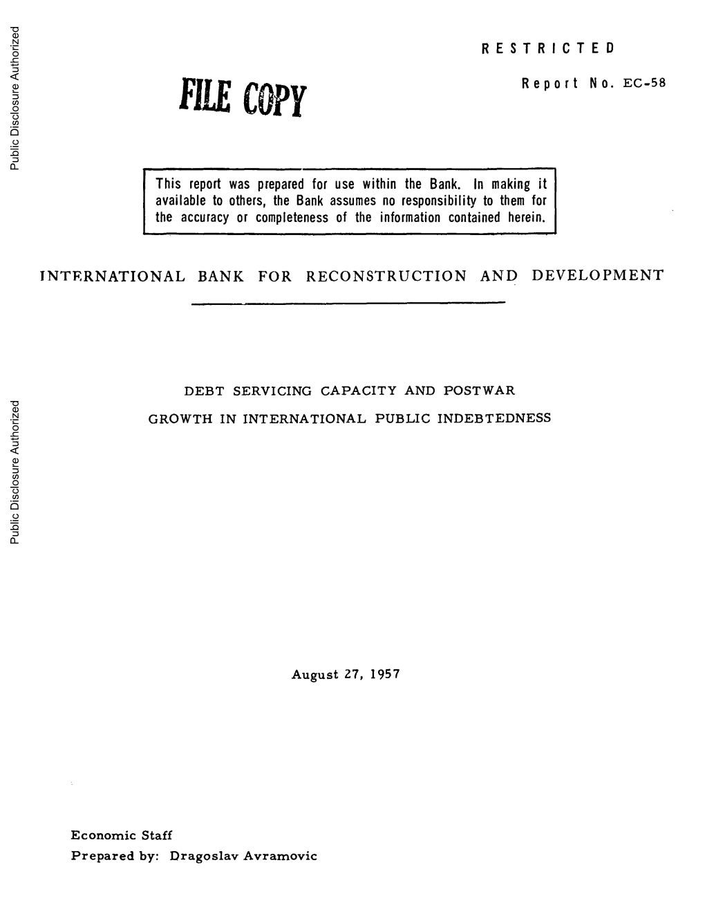 Debt Service Capacity and Postwar Growth In