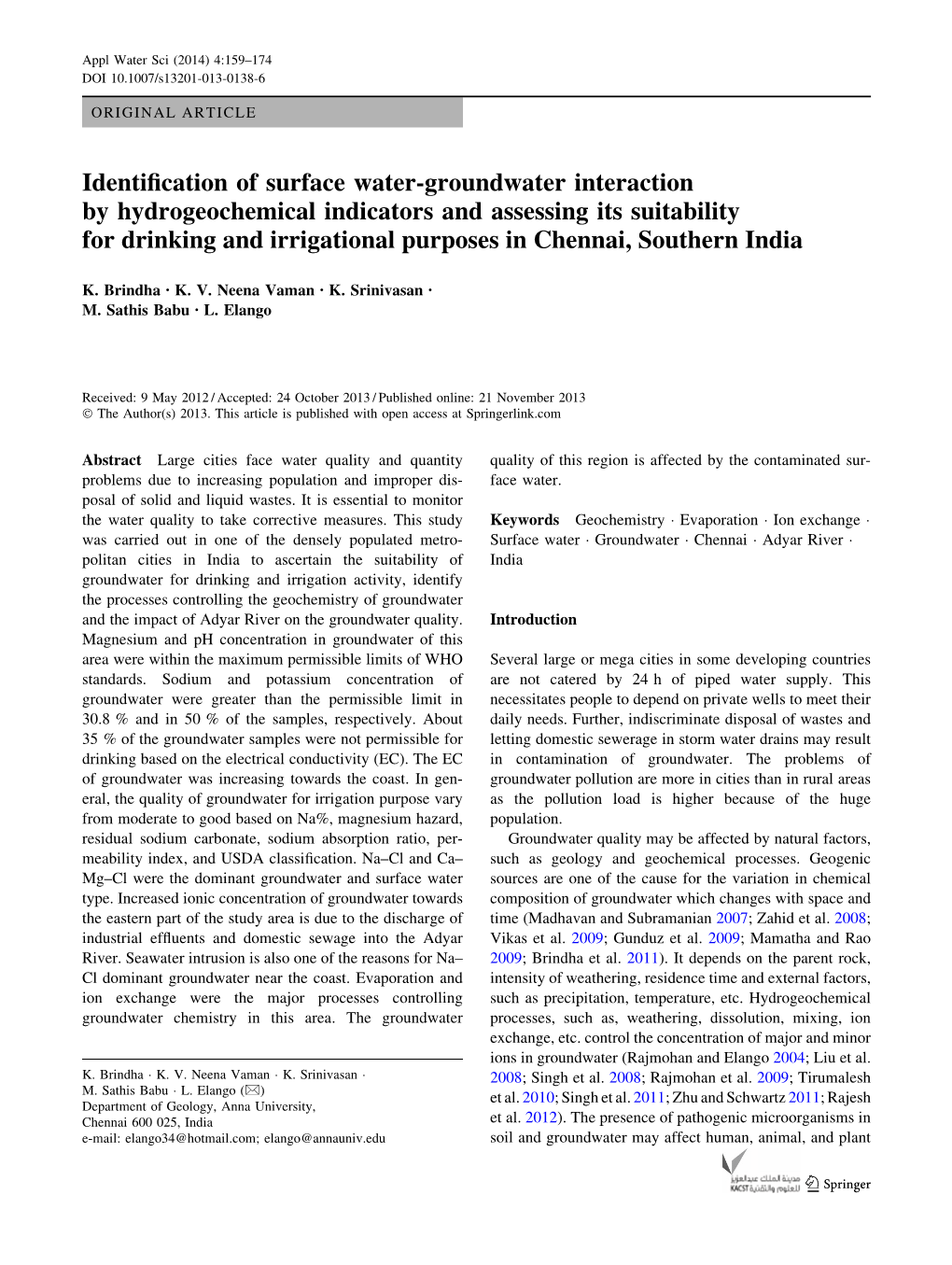 Identification of Surface Water-Groundwater Interaction By