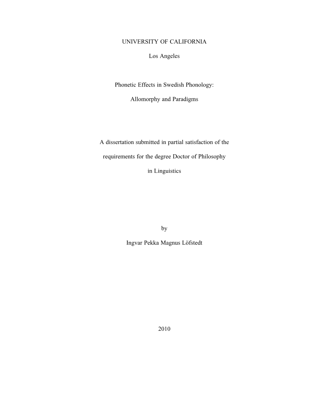 Allomorphy and Paradigms a Dissertation Submitted I