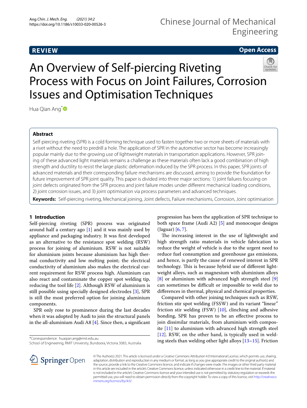 An Overview of Self-Piercing Riveting Process with Focus on Joint