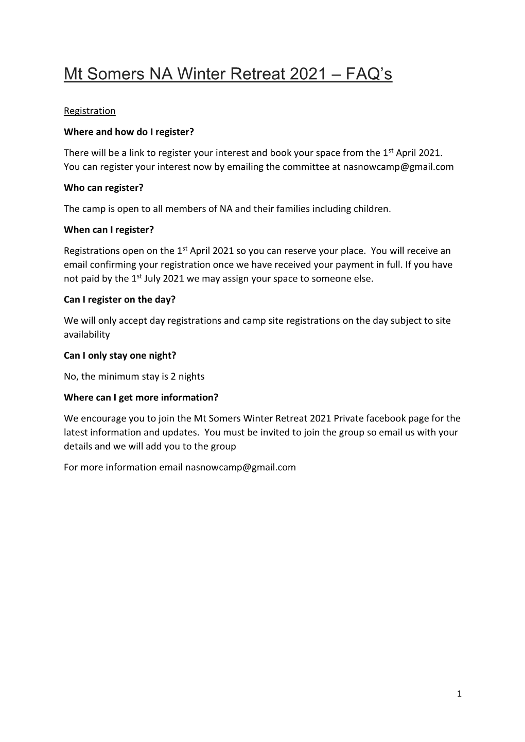 Mt Somers NA Winter Retreat 2021 – FAQ's