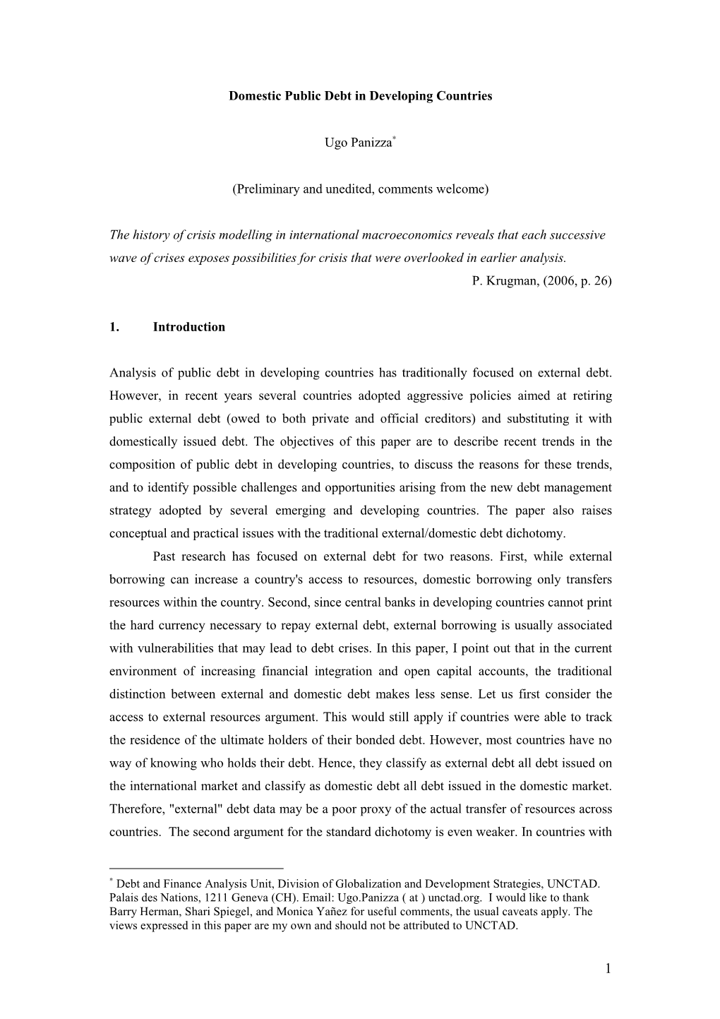 Domestic Public Debt in Developing Countries Ugo Panizza