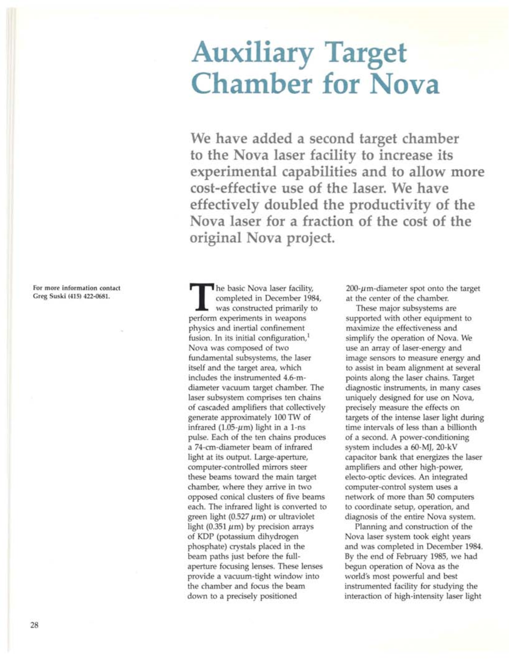 Auxiliary Target Chamber for Nova