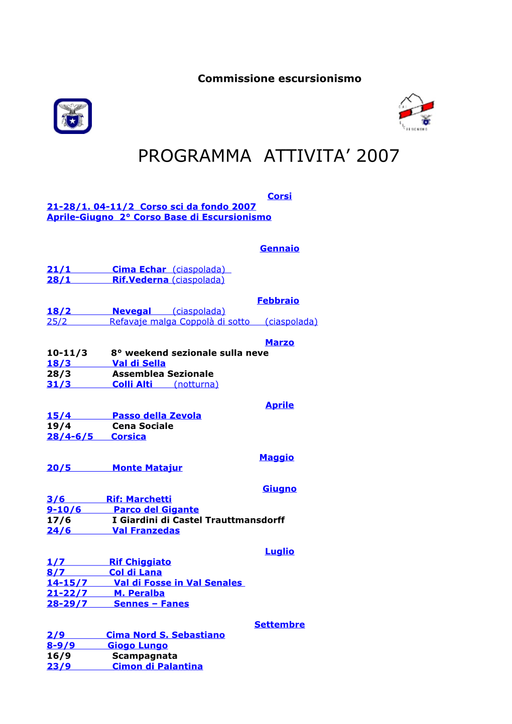 Programma Attivita' 2007