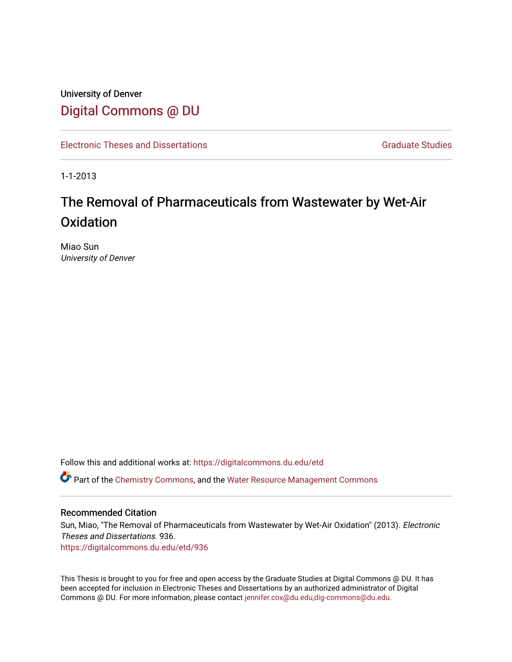 The Removal of Pharmaceuticals from Wastewater by Wet-Air Oxidation