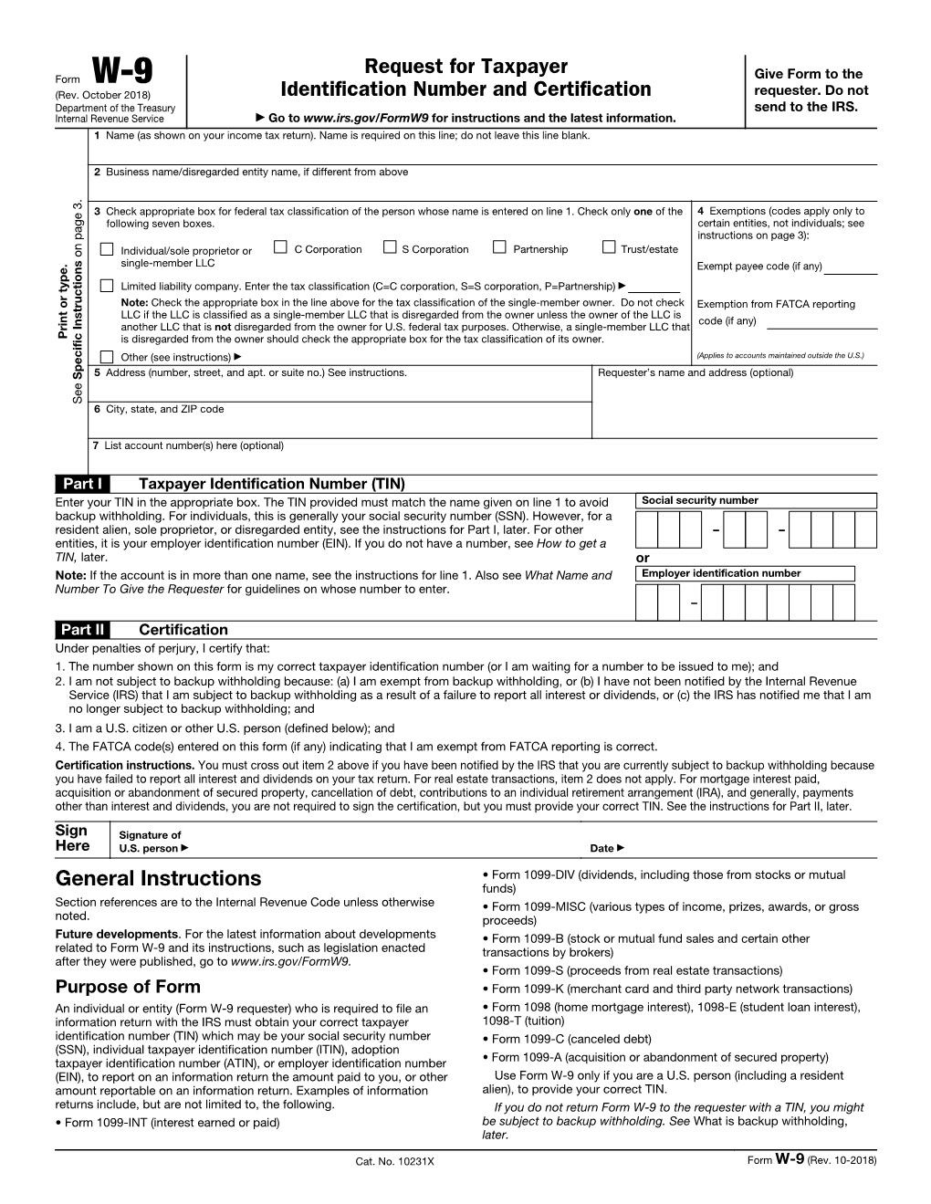 Form W-9, Request for Taxpayer Identification Number (TIN)