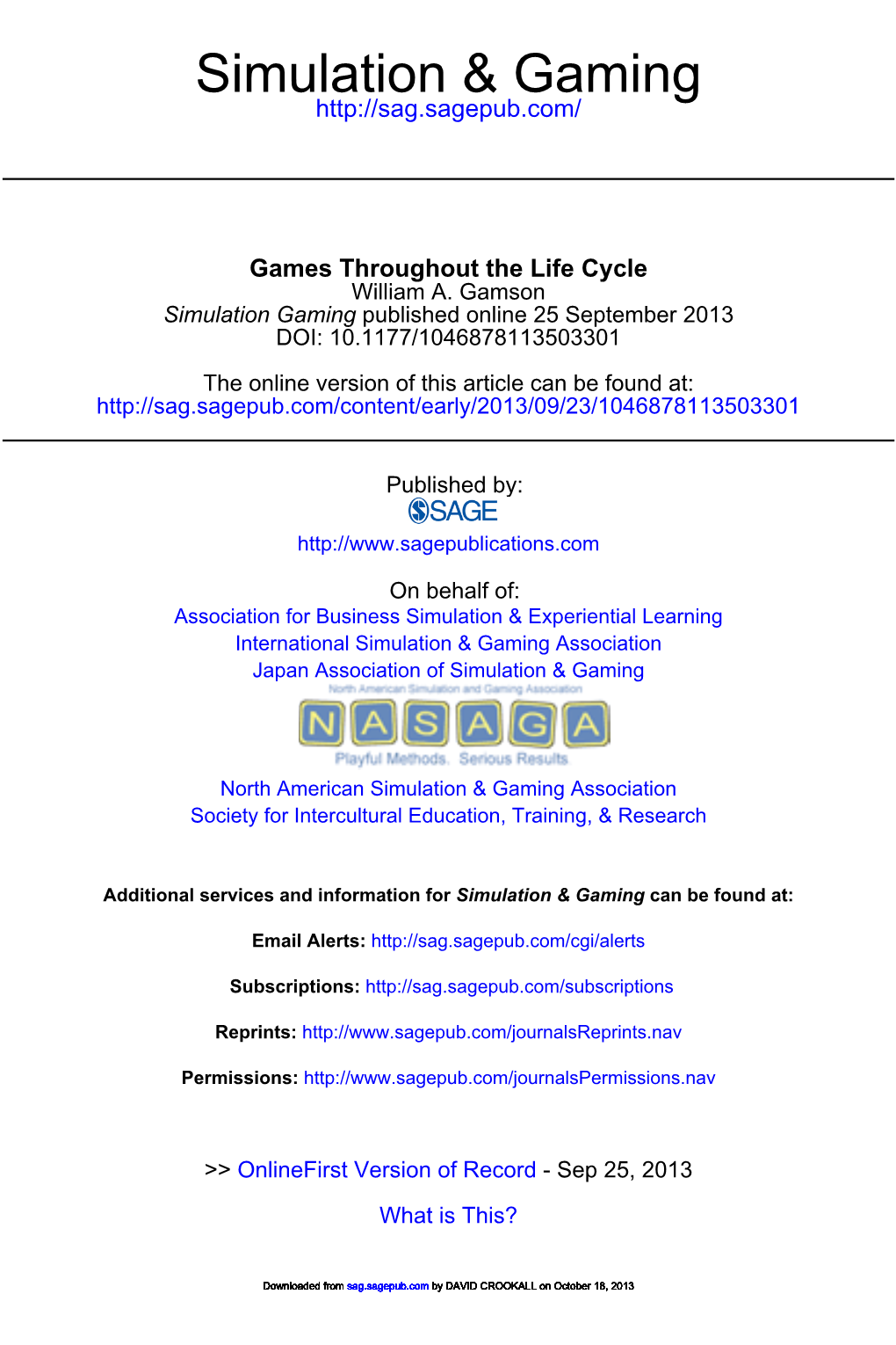 Gamson Simulation Gaming Published Online 25 September 2013 DOI: 10.1177/1046878113503301