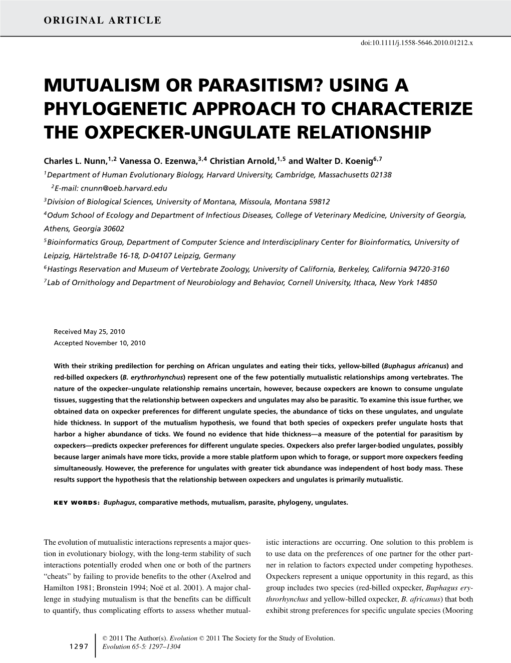 Mutualism Or Parasitism Using a Phylogenetic Approach