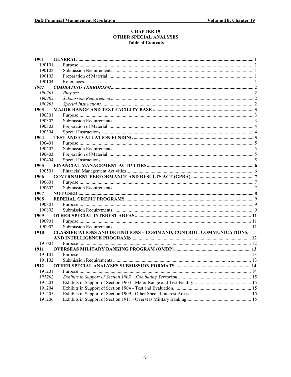 Dod Financial Management Regulation Volume 2B, Chapter 19