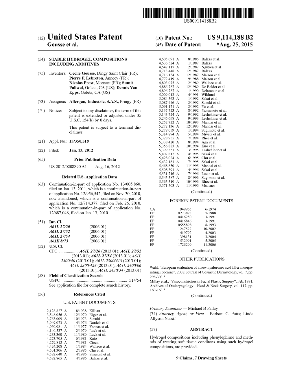(12) United States Patent (10) Patent No.: US 9,114,188 B2 Gousse Et Al