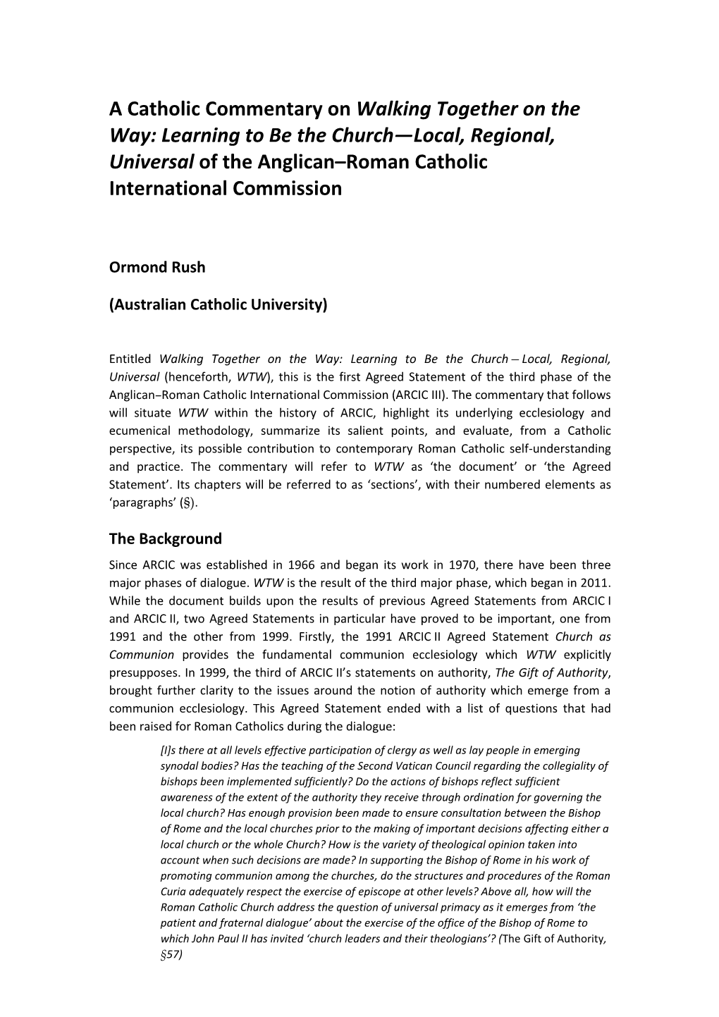 Roman Catholic Commentary on ARCIC III